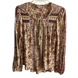 Lucky Brand Paisley Print Blouse - Cream and Brown Medium